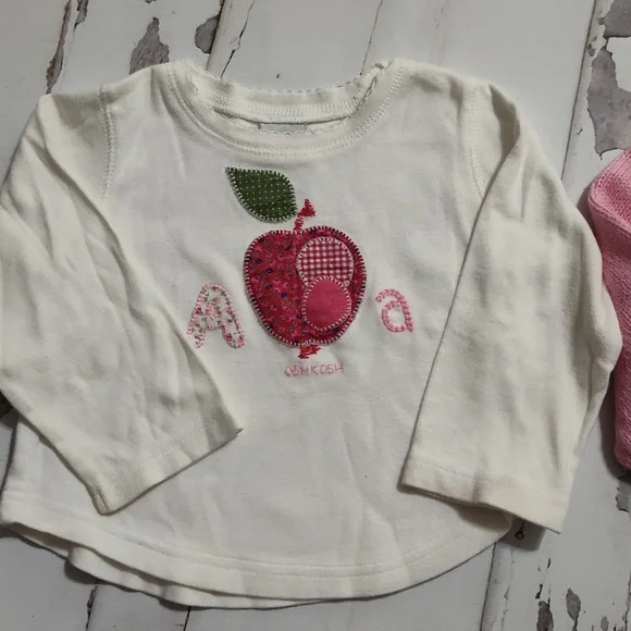 Y2K OshKosh B'gosh A For Apple Pink Knit Toddler Sweater 3pc Set 12/18m - Picture 5 of 11